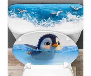 NINMORTH Pegatina de inodoro con diseño de pingüino, impermeable, de PVC, para la tapa del asiento, moderna para decoración de pared marina para azulejos, espejos de vidrio, verde, 29 x 40 cm