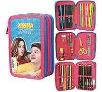 NINNA e MATTI Estuche de 3 cremalleras para niños escuela primaria, Cartuchera Escolar, estuche completo de 44 piezas, medidas 12 x 6 x 9,5 cm, Ninna y Matti, Estuche 3 cremalleras - 44 piezas