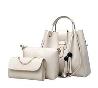 Niño 3 piezas conjunto bolso de hombro de mano cartera bolso bolso bandolera asa superior mochila equipaje coche, blanco, Talla única