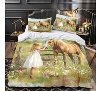 niño abrazando a un caballo 3D Impresión Edredón funda 3pz Microfibra hipoalergénica pintura de escena pastoral Funda de edredón 2 fundas fácil cuidado Familia Invitados Super king（260x220cm）