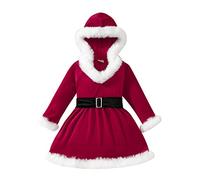 Niño bebé niños niñas Traje Navidad Polar Manga Larga con Capucha cinturón Princesa Vestido Trajes Niña 2 Años (Red, 3-4 Years)