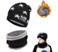 Niño Gorra Bufanda Set, Conjunto de Gorro de Punto Invierno Térmico y Bufanda para Niños, Gorra con bufanda de punto con Forro de Lana para Niños y Niñas, Accesorios de Invierno Unisex, Negro