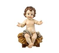 Niño Jesús Nacimiento Navidad figura Belén 23 cm. sentado pesebre paja cuna