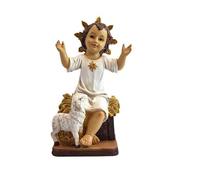 Niño Jesus Sentado con Oveja de Resina Pintado a Mano de 20 cm