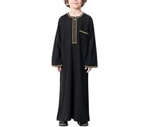 Niño Jubba Thobe Islámico, Abaya Túnica Con Cremallera Delantera, Traje De Oración Musulmán, Manga Larga Kaftan, Negro, 150(11-12Y)