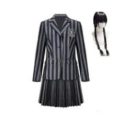 (Niño L - Con peluca) Disfraz de Miércoles Addams, uniforme escolar de la Academia Nevermore, ideal