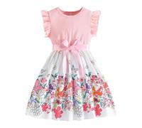 Niño negro niño niña verano volantes sin mangas estampado floral acanalado moda vestido ropa tenis niñas, RD1., 5-6 años