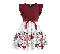 Niño negro niño niña verano volantes sin mangas estampado floral acanalado moda vestido ropa tenis niñas, RD2., 3-4 años