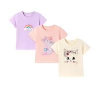 Niño Niñas Camisas 3PC algodón Cuello Triple Manga Corta Verano Ropa Superior para niños 2-7 años