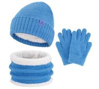 Niño Niño Niña Invierno Sombrero Gorro Bufanda Guantes Conjunto 4 5 6 7 8 Años Polar Gorros Pom Gorra Tapa Cuello Guante Regalos para Niñas Niños, azul, Talla única