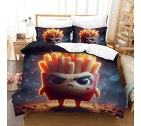Niño Papas Fritas 3D Impreso Juego De Ropa De Cama Motivo De Arte Fundas De Edredón con Cremallera Microfibra Y 2 Fundas De Almohada 3 Piezas Super King（260x220cm）