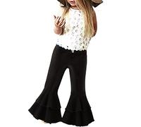 Niño para dos pantalones de 1 a 6 niñas, pantalones de mezclilla con llamarada denim rota campana con volantes pantalones de niña pantalones bebé ratón ropa niño, Negro , 1-2 años