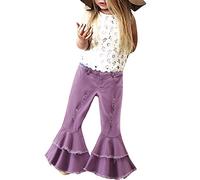 Niño para dos pantalones de 1 a 6 niñas, pantalones de mezclilla con llamarada denim rota campana con volantes pantalones de niña pantalones bebé ratón ropa niño, morado, 2-3 años