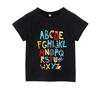 Niño Primavera Impresión Letra Camiseta Ropa Camiseta Pintura Niños, Negro , 4-5 años