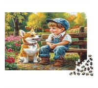 Niño Rural con Perro Corgi Puzzle de 1000 Piezas Puzzle para Adultos Papel Jardín otoñal Decoración Relax Regalo Interacción Familiar 52x38cm/1000pcs