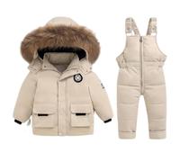 Niño Traje de Nieve Invierno Bebé 2 Piezas Chaqueta de PlumóN Abrigo con Nieve Babero Pantalones Niñas Traje de Esquiar Ropa Blanco 2-3 Años