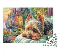 Niño y Cachorro Rompecabezas de Papel Grueso Yorkshire Terrier en la Cama en el Pueblo, Pack Regalo de Rompecabezas contra el aburrimiento 70x50cm/1000 Piezas