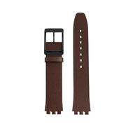 NINOMA Correa de piel de vaca ultrafina de 16 mm y 17 mm compatible con Swatch Classic, accesorios de correa fina y suave especial de tres tenedores, 16 mm y 17 mm.(Brown-Black,17mm)