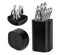Ninonly Bloque de cuchillos negro 3 en 1, soporte cuadrado universal con ranura para tijeras y barra de afilar, soporte desmontable para cuchillos de cocina