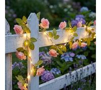Ninonly Guirnalda Luces de Rosas, 2,2m 40 LED Flores Artificiales Rosa de Pilas con Hiedra, 8 Modos Guirnalda Floral para Interior Exterior, Decoración de Habitación Balcón Jardín Boda Ventana