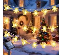 Ninonly Guirnaldas Luces Navidad Solar, 7M 50 LED Copo de Nieve y Reno Guirnaldas Luminosas Exterior, 8 Modos Cadena Luz, Impermeable Navidad Decoración de Jardín Patio