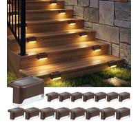 Ninonly Luces Solares Escaleras para Exterior, Pack de 16 Marrón Luz Solar Blanco Cálido, Impermeables LED Iluminación para Peldaños, Valla, Terraza, Patio, Camino Decoración