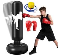 Ninonly Saco Boxeo Niños 160cm con Guantes y Bomba Punching Ball Boxeo Niño Ideal Karate, Kickboxing, Equipo de Boxeo, Saco de Boxeo para Niños Niños y Niñas Negro KO