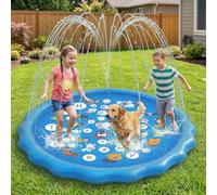 Ninonly Splash Pad 170cm PVC Antideslizante Almohadilla de Aspersorpara mit 3Altura Ajustable Instalación Rápida para Varias Personas Actividades Niños Niñas Aire Libre Fiesta Playa Jardín