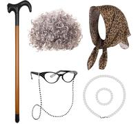 Niños 100 Días Celebración Abuela Vestidos de Disfraz Rodillo de Juego de Ropa para Cosplay Event Cómodo Transpirable Pelucas