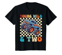 Niños 2º Cumpleaños Monster Truck Young Wild and Two 2 Year Camiseta