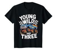 Niños 3er Cumpleaños Monster Truck Joven Salvaje Y Tres 3 Años De Edad Camiseta