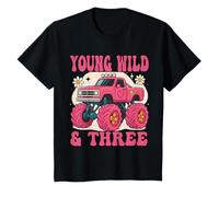 Niños 3er Cumpleaños Monster Truck Young Wild and Three 3 Girl Camiseta