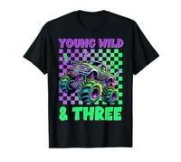 Niños 3er Cumpleaños Niño Monster Truck Young Wild And Three Camiseta