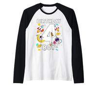 Niños 4º Cumpleaños Astronauta Planetas Espaciales Cuatro Años Camiseta Manga Raglan