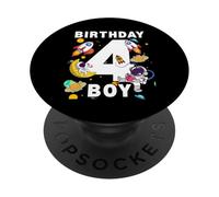 Niños 4º Cumpleaños Astronauta Planetas Espaciales Cuatro Años PopSockets PopGrip Adhesivo