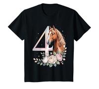 Niños 4º cumpleaños de Caballo con Flores niña de Cuatro años B-Day Camiseta