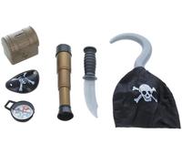 Niños 6 Pieza Pirata Set Gancho Parche Ojo Telescopio Brújula Disfraz Jugar Set