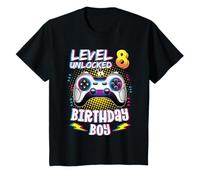 Niños 8 Years Old Birthday Level 8 Unlocked Gamer 8th Birthday Boy Camiseta