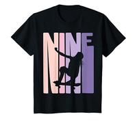 Niños 9 Años Cumpleaños Retro Skater Skateboard Fan Niña Camiseta