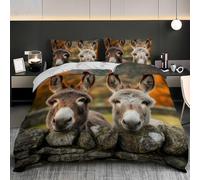 NiñOs Adultos 3d Estampado Estilo Pastoral Juego de Funda Nórdica 240x220cm | Lindo Animal Burro Microfibra Juego de Cama + 2 Fundas de Almohada, Suave Funda Nordica para Cama 150