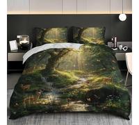 NiñOs Adultos 3D Estampado Juego de Funda de EdredóN 135x200 cm Ciervo del Bosque de FantasíA Microfibra Juego de Cama + 2 Fundas de Almohada, Suave AntialéRgico Verde Funda Nordica para Cama 80/90