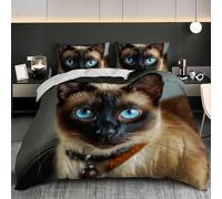 NiñOs Adultos 3D Estampado Juego de Funda de EdredóN 135x200 cm MarróN Microfibra Juego de Cama + 2 Fundas de Almohada, Suave AntialéRgico PatróN de Gato SiaméS Animal Funda Nordica para Cama 80/90