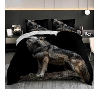 NiñOs Adultos 3D Estampado Juego de Funda de EdredóN 135x200 cm Negro Microfibra Juego de Cama + 2 Fundas de Almohada, Suave AntialéRgico PatróN Animal de Lobo Gris Funda Nordica para Cama 80/90