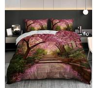 NiñOs Adultos 3D Estampado Juego de Funda de EdredóN 135x200 cm Paisaje Natural Microfibra Juego de Cama, Suave AntialéRgico Tema de Flor de Cerezo de Primavera Funda Nordica para Cama 80/90