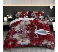 NiñOs Adultos 3D Estampado Juego de Funda de EdredóN 150x220 cm Hermosos Animales Florales Microfibra Juego de Cama + 2 Fundas de Almohada, Suave AntialéRgico Rojo Funda Nordica para Cama 90