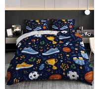 NiñOs Adultos 3D Estampado Juego de Funda de EdredóN 150x220 cm Tema Deportivo de FúTbol Microfibra Juego de Cama + 2 Fundas de Almohada, Suave AntialéRgico Azul Oscuro Funda Nordica para Cama 90