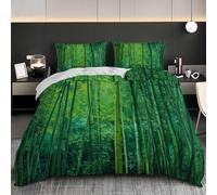 NiñOs Adultos 3D Estampado Juego de Funda de EdredóN 220x220 cm Pintura Al óLeo del Bosque De Bambú Microfibra Juego de Cama + 2 Fundas de Almohada, Suave Verde Funda Nordica para Cama 135