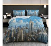 NiñOs Adultos 3D Estampado Juego de Funda de EdredóN 240x220 cm Arquitectura De La Ciudad De Nueva York Microfibra Juego de Cama + 2 Fundas de Almohada, Suave Azul Funda Nordica para Cama 150