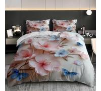 NiñOs Adultos 3D Estampado Juego de Funda de EdredóN 240x220 cm Arte en Relieve de Flor de Cerezo Microfibra Juego de Cama + 2 Fundas de Almohada, Suave AntialéRgico Rosa Funda Nordica para Cama 150