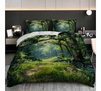NiñOs Adultos 3D Estampado Juego de Funda de EdredóN 240x220 cm Estilo de Pintura Al óLeo de Bosque Denso Microfibra Juego de Cama + 2 Fundas de Almohada, Suave Verde Funda Nordica para Cama 150
